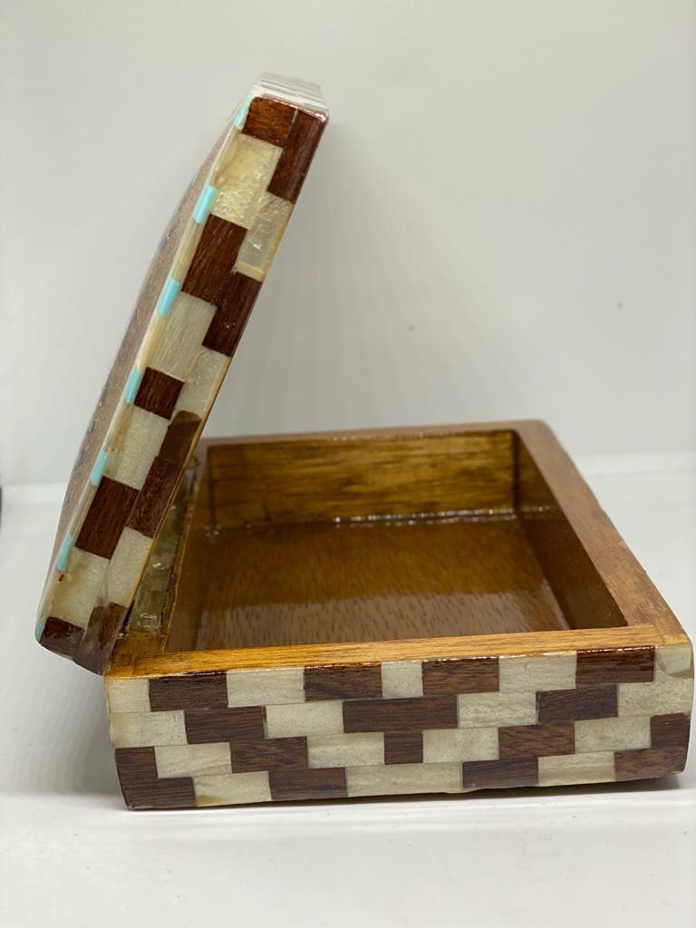 Handmade Wooden Jewelry Box Wood Trinket Storage Wood Box Mother of Pearl Inlay - Laila Hand Made Gifts