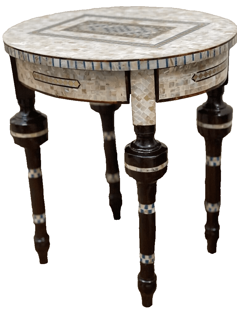 Handmade Wooden End Table Carving Wood Table Home Decor Mother of Pearl Inlay - Laila Hand Made Gifts