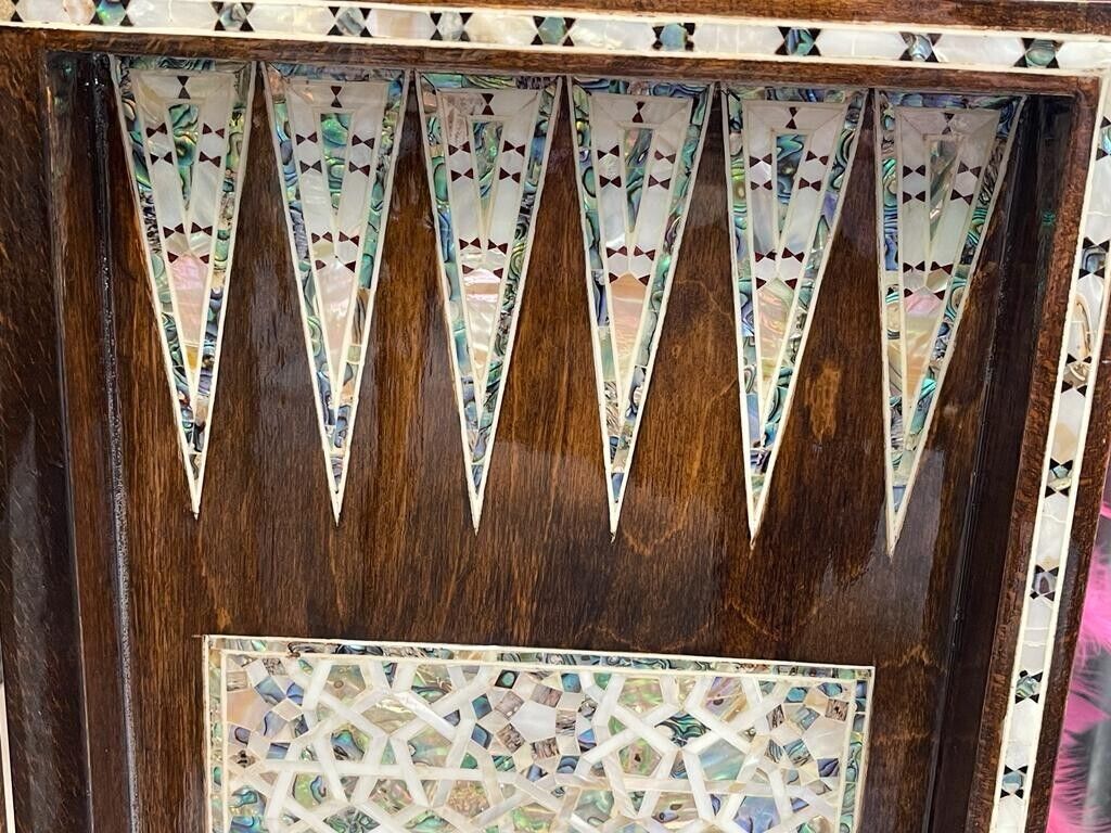 Handmade, Wooden Backgammon Board, Wood Chess Board, Mother of Pearl Inlay (20") - Laila Hand Made Gifts