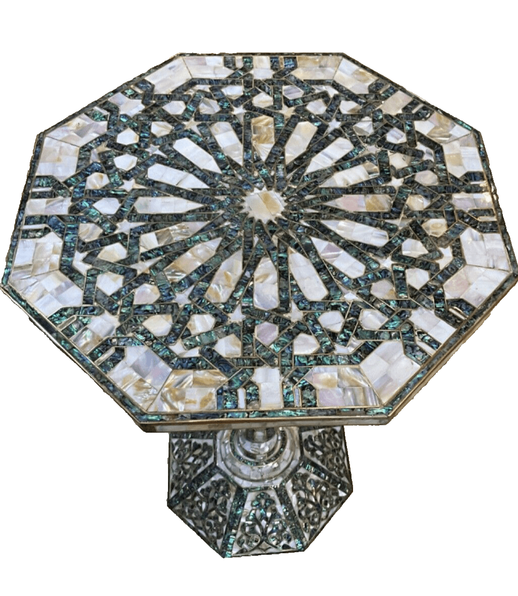 Handmade Wooden End Table Carving Wood Table Home Decor Mother of Pearl Inlay - Laila Hand Made Gifts