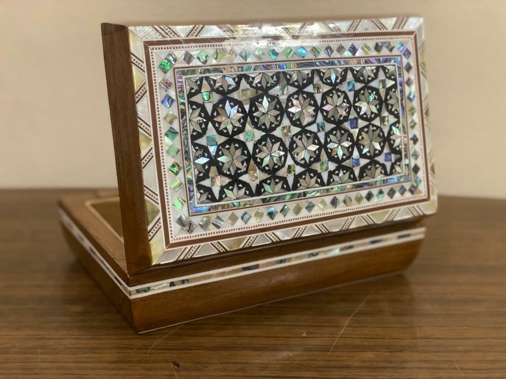 Handmade Wooden Jewelry Box Wood Trinket Storage Wood Box Mother of Pearl Inlay - Laila Hand Made Gifts