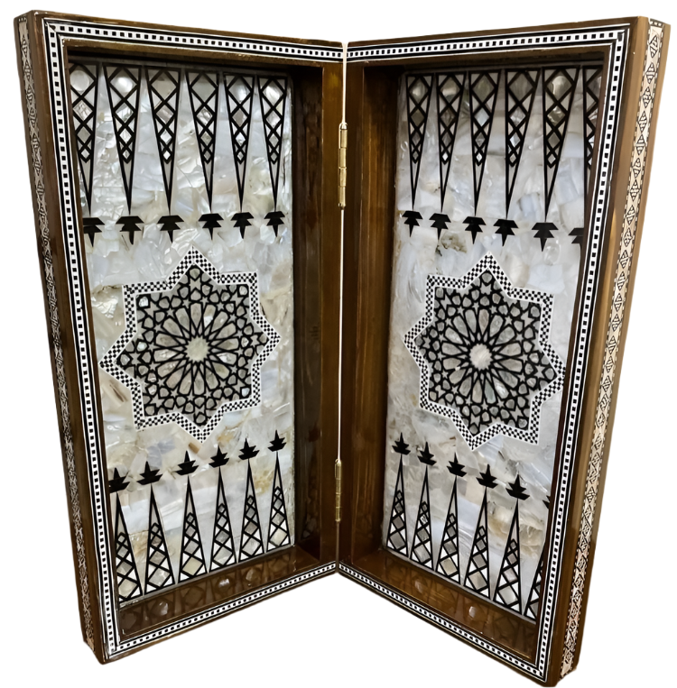 Handmade, Wood Backgammon Board, Game Board, Inlaid Mother Of Pearl (16.8")