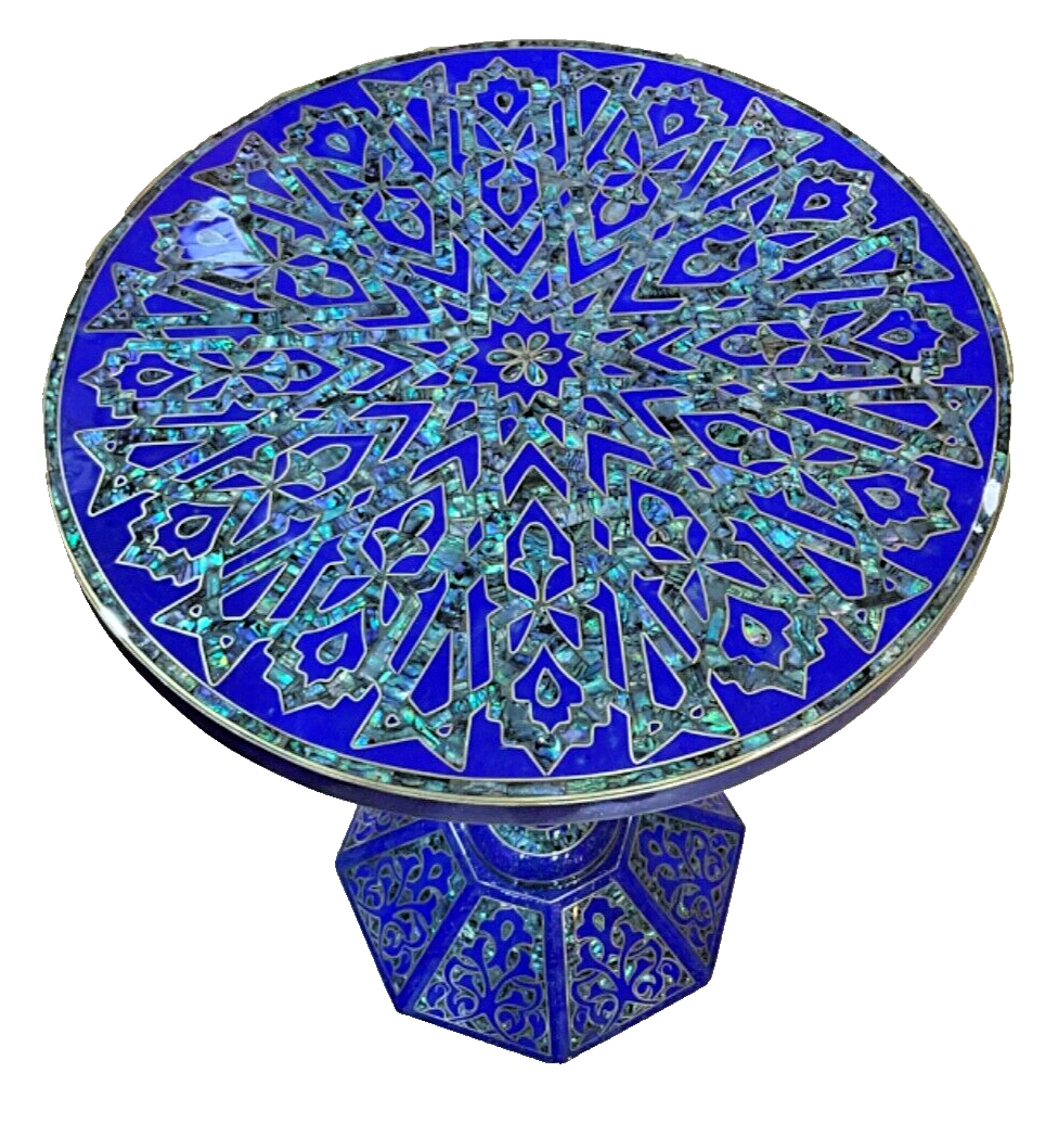 Handmade Wooden End Table Carving Wood Table Home Decor Mother of Pearl Inlay - Laila Hand Made Gifts