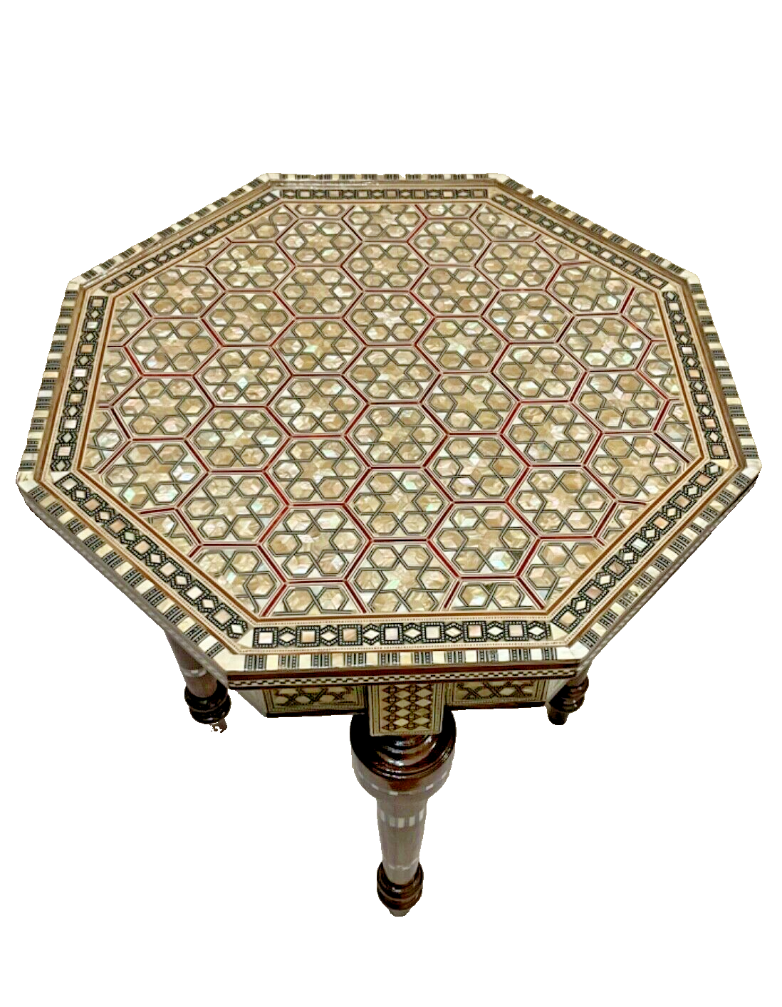 Handmade Wooden End Table Carving Wood Table Home Decor Mother of Pearl Inlay