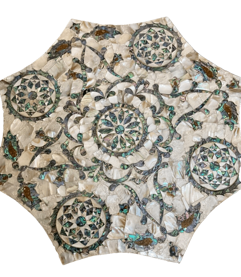 Handmade Wooden End Table Carving Wood Table Home Decor Mother of Pearl Inlay - Laila Hand Made Gifts