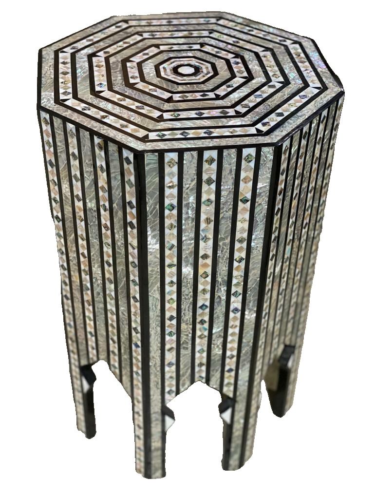 Handmade Wooden End Table Carving Wood Table Home Decor Mother of Pearl Inlay