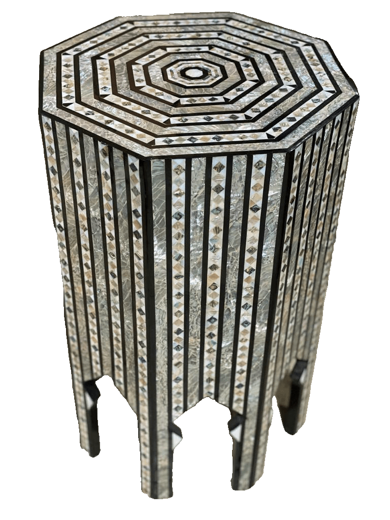 Handmade Wooden End Table Carving Wood Table Home Decor Mother of Pearl Inlay - Laila Hand Made Gifts