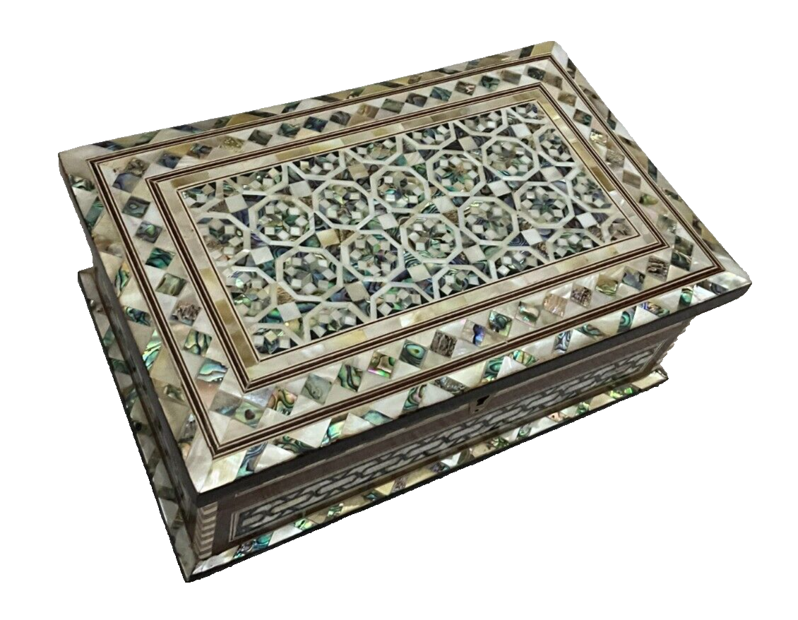 Handmade Wooden Jewelry Box Wood Trinket Storage Wood Box Mother of Pearl Inlay