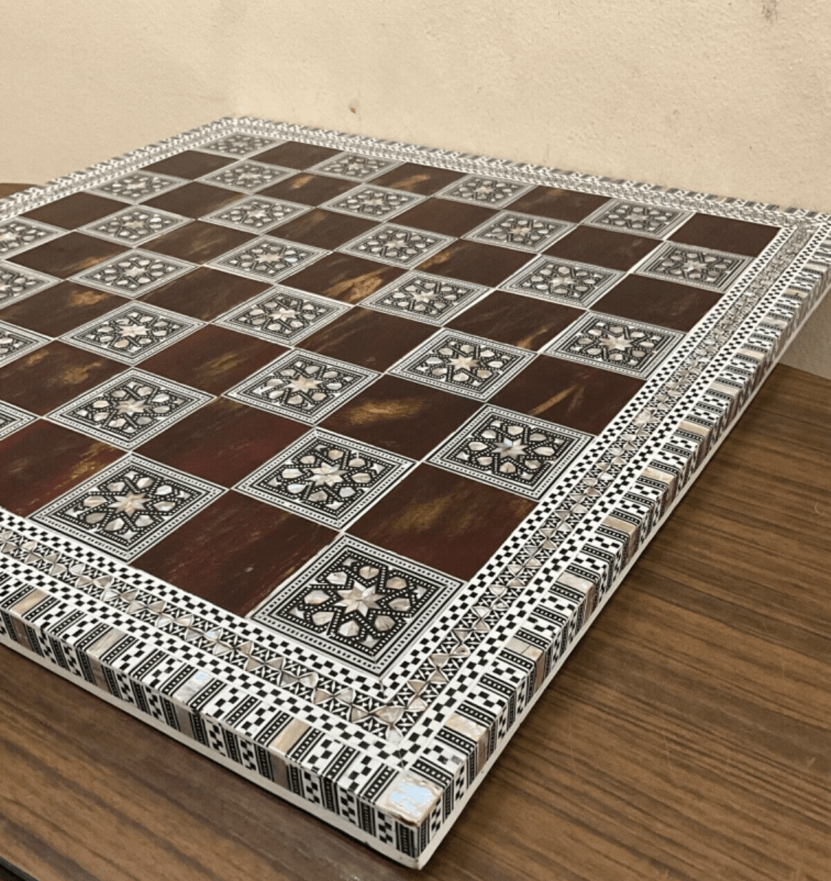 Handmade Wooden Chess Board Wood Chess Board Game Board Mother of Pearl Inlay - Laila Hand Made Gifts