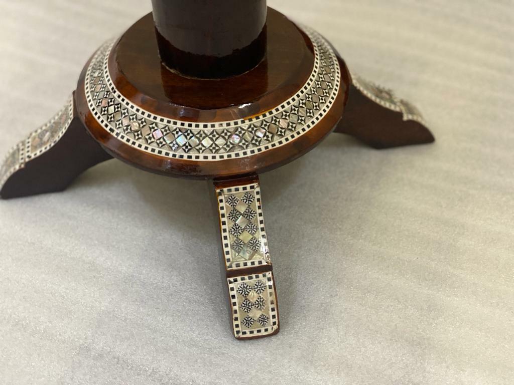 Handmade Wooden End Table Carving Wood Table Home Decor Mother of Pearl Inlay - Laila Hand Made Gifts