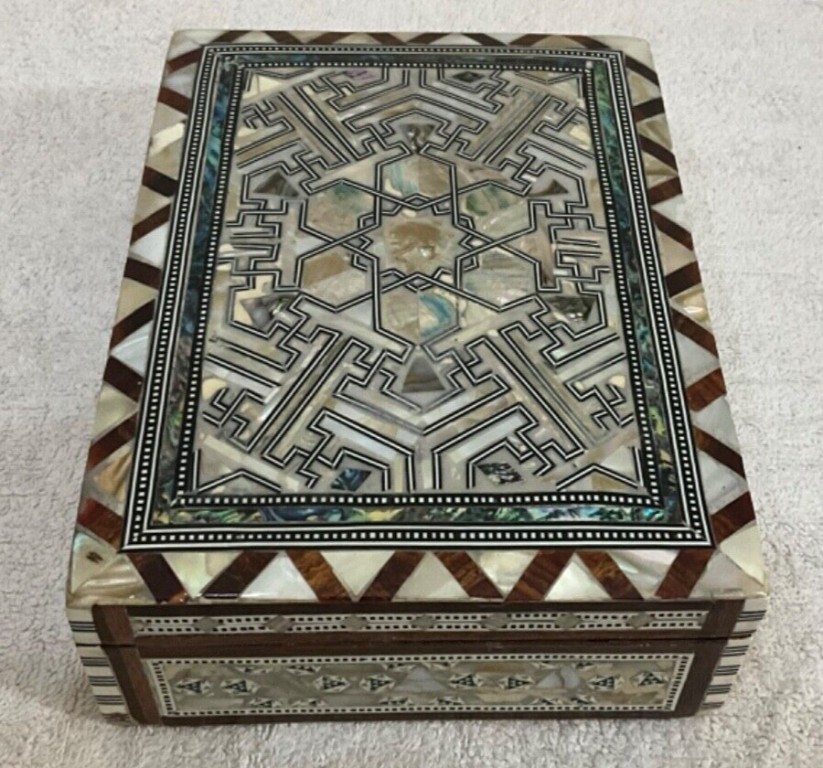 Handmade Wooden Jewelry Box Wood Trinket Storage Wood Box Mother of Pearl Inlay