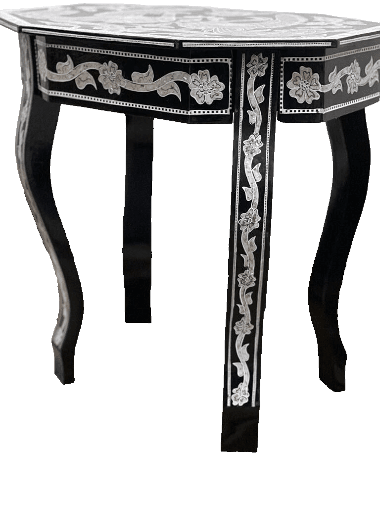 Handmade Wooden End Table Carving Wood Table Home Decor Mother of Pearl Inlay - Laila Hand Made Gifts