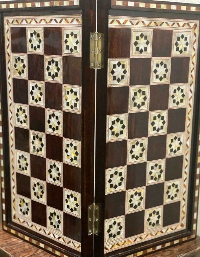 Handmade, Wooden Backgammon Board, Wood Chess Board, Mother of Pearl Inlay (21")