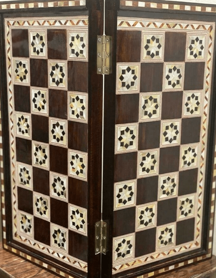 Handmade, Wooden Backgammon Board, Wood Chess Board, Mother of Pearl Inlay (21") - Laila Hand Made Gifts