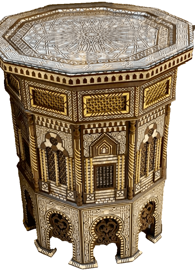 Handmade Wooden End Table Carving Wood Table Home Decor Mother of Pearl Inlay - Laila Hand Made Gifts