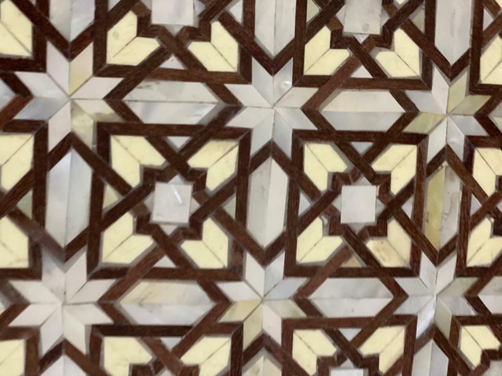 Handmade Wooden End Table Carving Wood Table Home Decor Mother of Pearl Inlay - Laila Hand Made Gifts