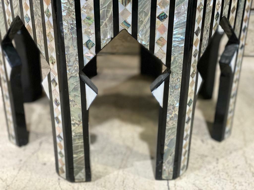 Handmade Wooden End Table Carving Wood Table Home Decor Mother of Pearl Inlay