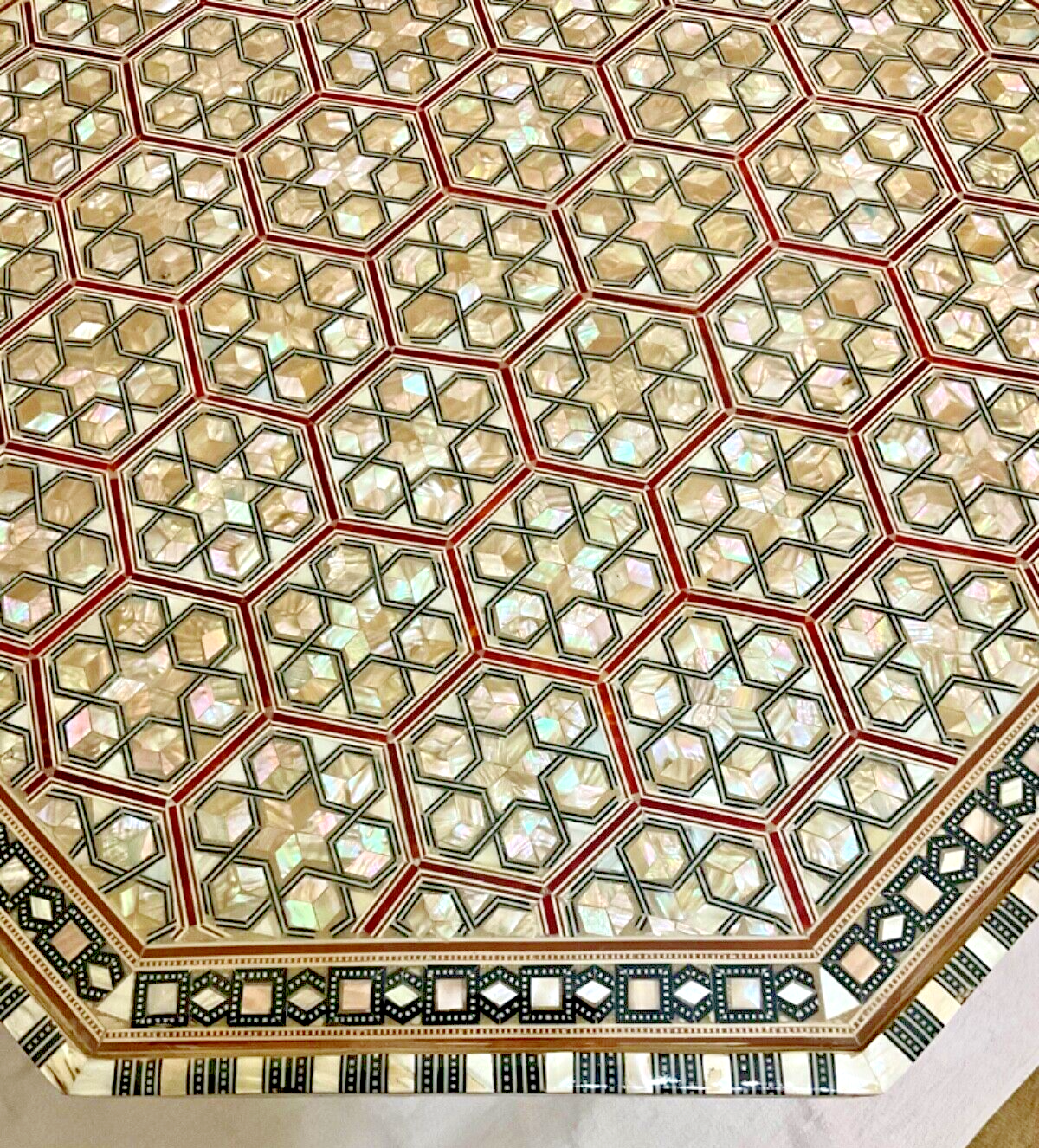 Handmade Wooden End Table Carving Wood Table Home Decor Mother of Pearl Inlay