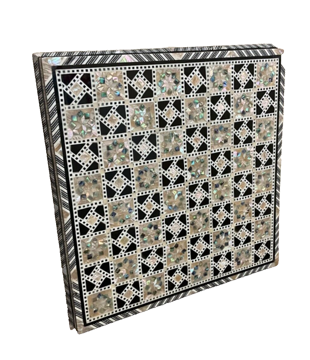 Handmade, Wood Chess Board, Game Board, Unique Board, Inlaid Mother of Pearl 12"
