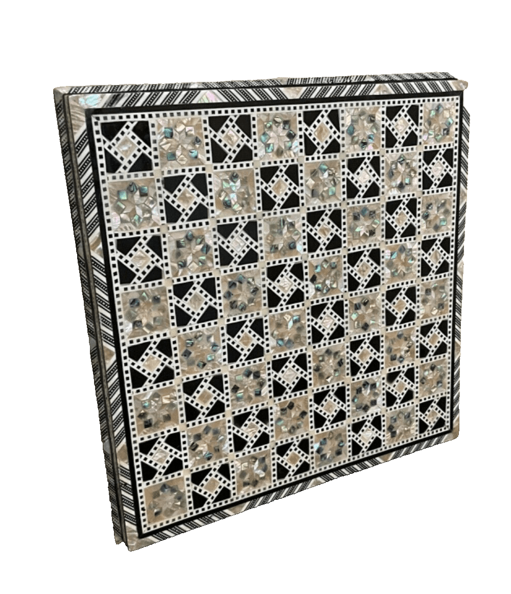 Handmade, Wood Chess Board, Game Board, Unique Board, Inlaid Mother of Pearl 12" - Laila Hand Made Gifts