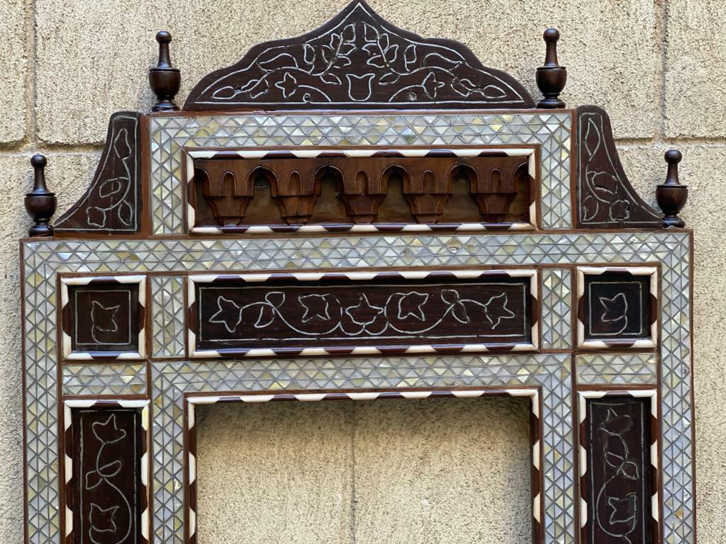 Handmade Mother of pearl Inlay Wood Wall Hanging Mirror Frame Antique Home Decor