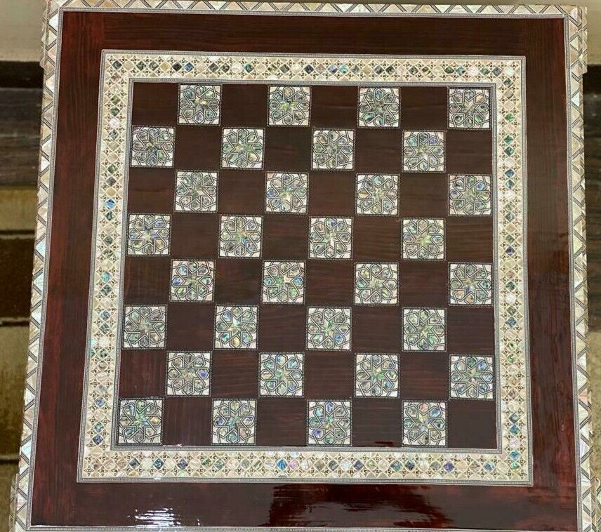Handmade, Wood Chess Board, Game Board, Unique Board, Inlaid Mother of Pearl 25"