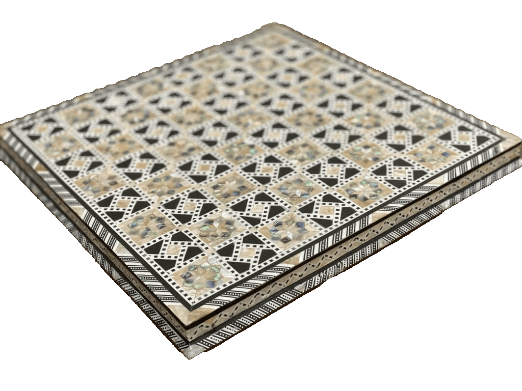 Handmade, Wood Chess Board, Game Board, Unique Board, Inlaid Mother of Pearl 12" - Laila Hand Made Gifts