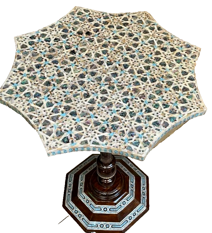 Handmade Wooden End Table Carving Wood Table Home Decor Mother of Pearl Inlay