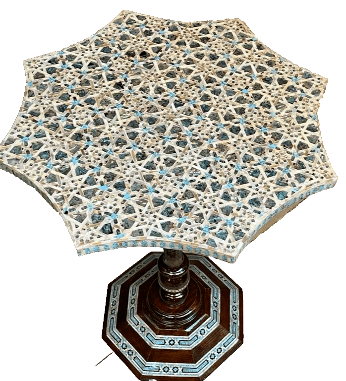 Handmade Wooden End Table Carving Wood Table Home Decor Mother of Pearl Inlay - Laila Hand Made Gifts