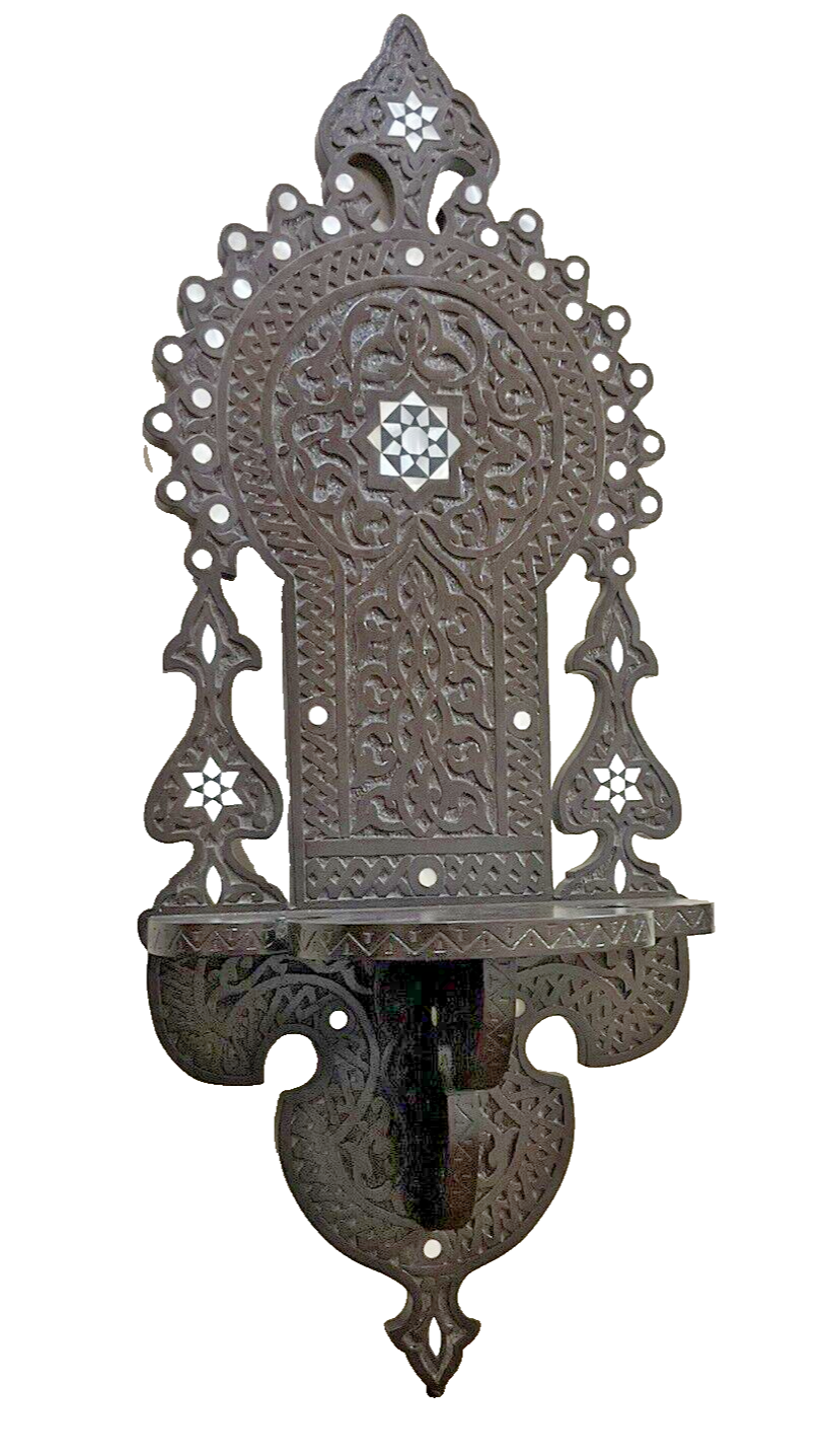 Handmade, Antique Egyptian, Wood Wall Shelf, Handwork Carving wood, Inlaid Shell