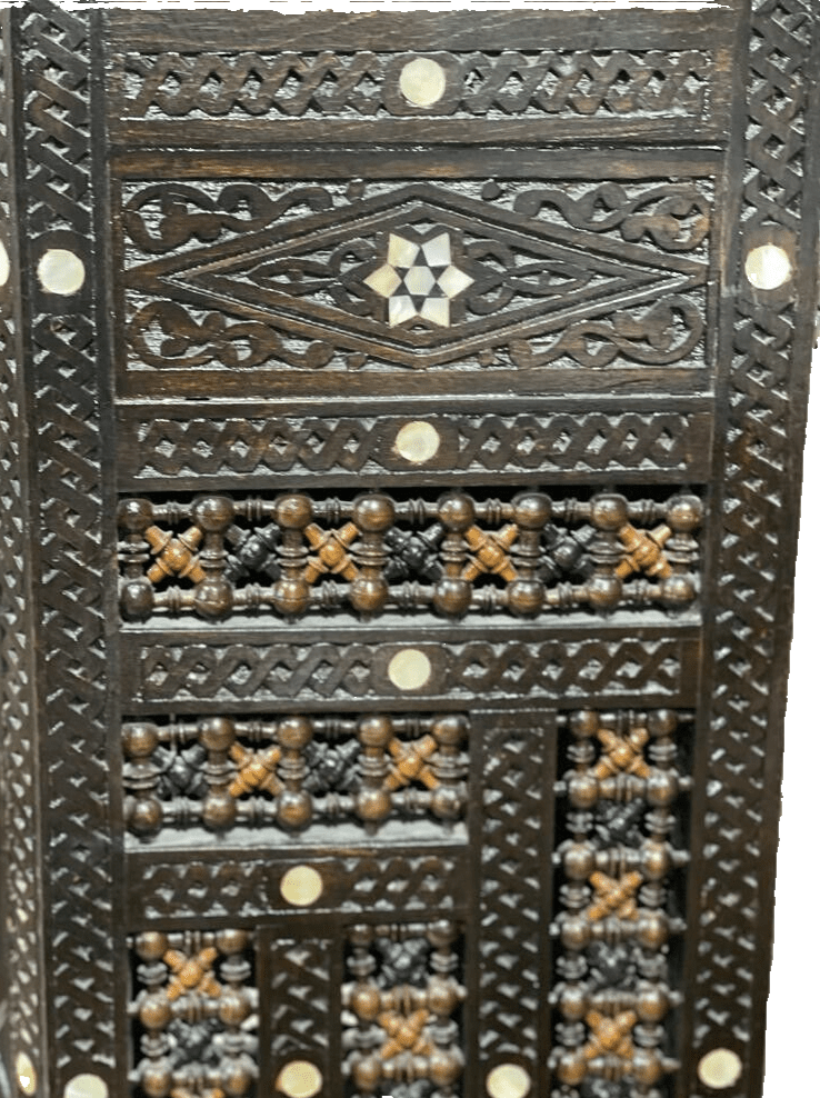 Handmade Wooden End Table Carving Wood Table Home Decor Mother of Pearl Inlay - Laila Hand Made Gifts