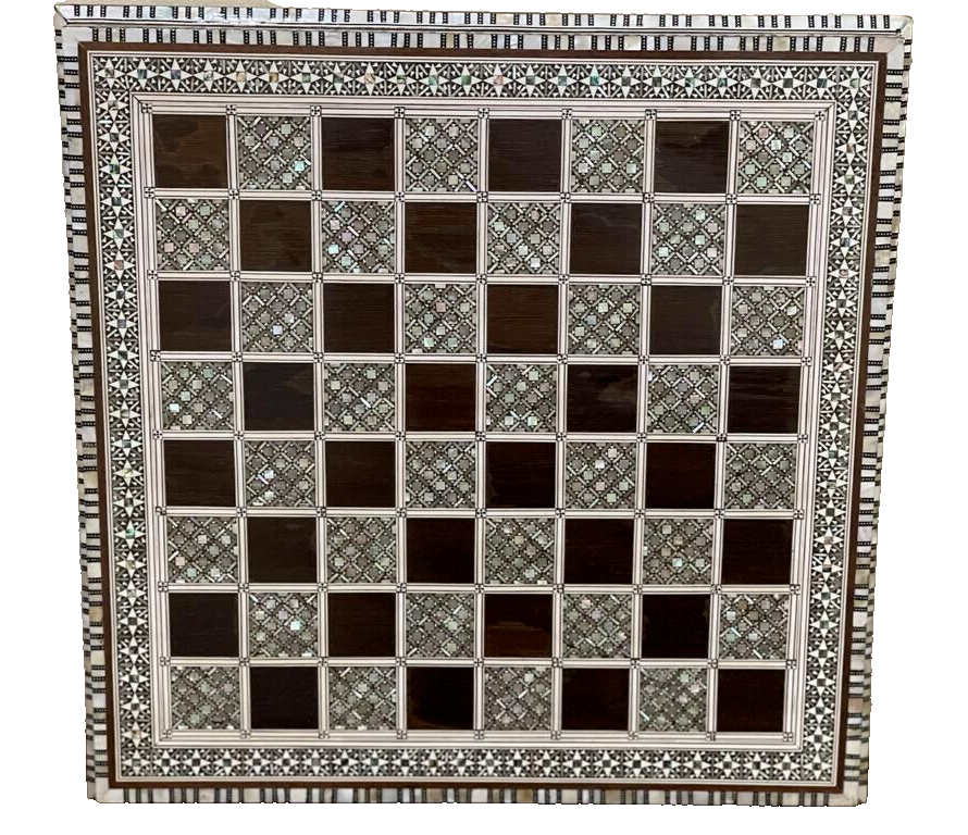 Handmade, Wood Chess Board, Chess Set, Game Board, Inlaid Mother of Pearl (16")