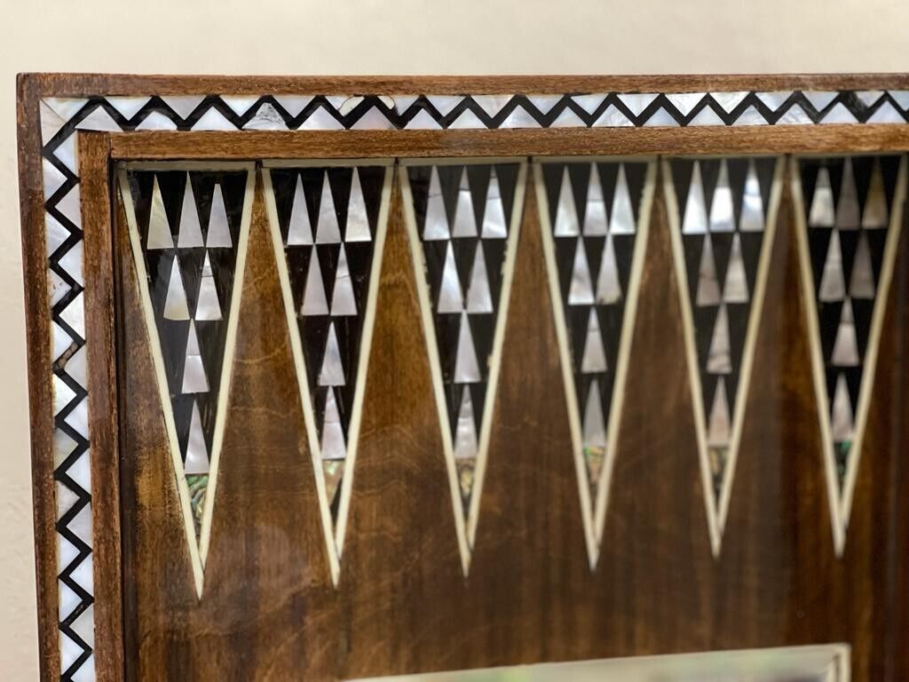 Handmade, Wooden Backgammon Board, Wood Chess Board, Mother of Pearl Inlay (20") - Laila Hand Made Gifts