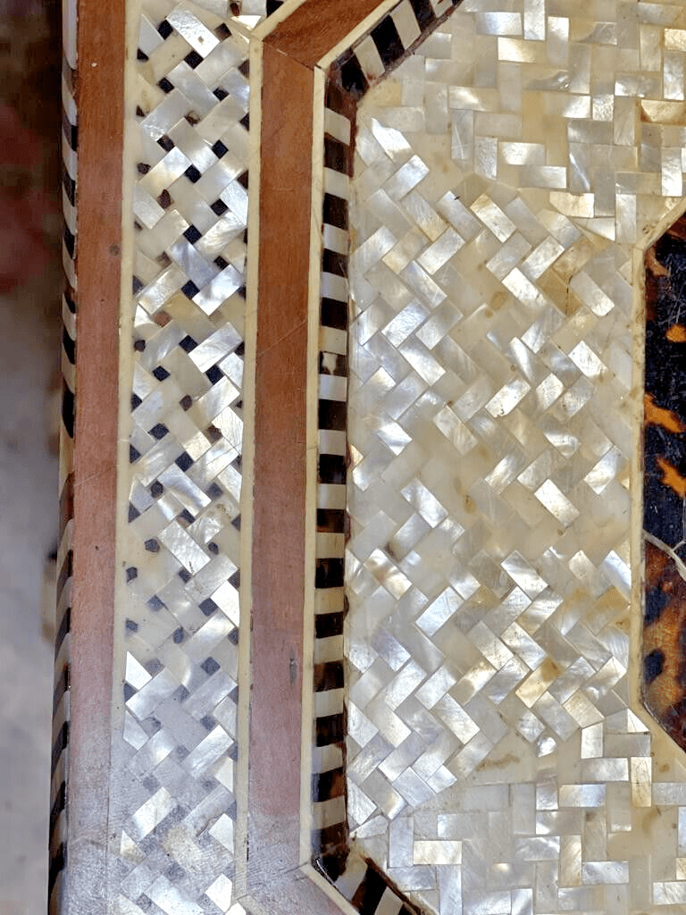 Handmade Wooden End Table Carving Wood Table Home Decor Mother of Pearl Inlay - Laila Hand Made Gifts