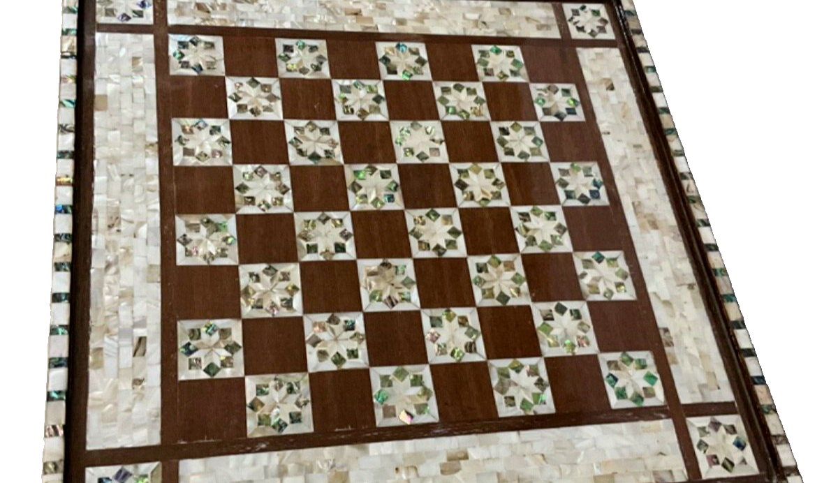 Handmade Wooden Chess Board, Wood Chess Board, Game Board, Mother of Pearl Inlay