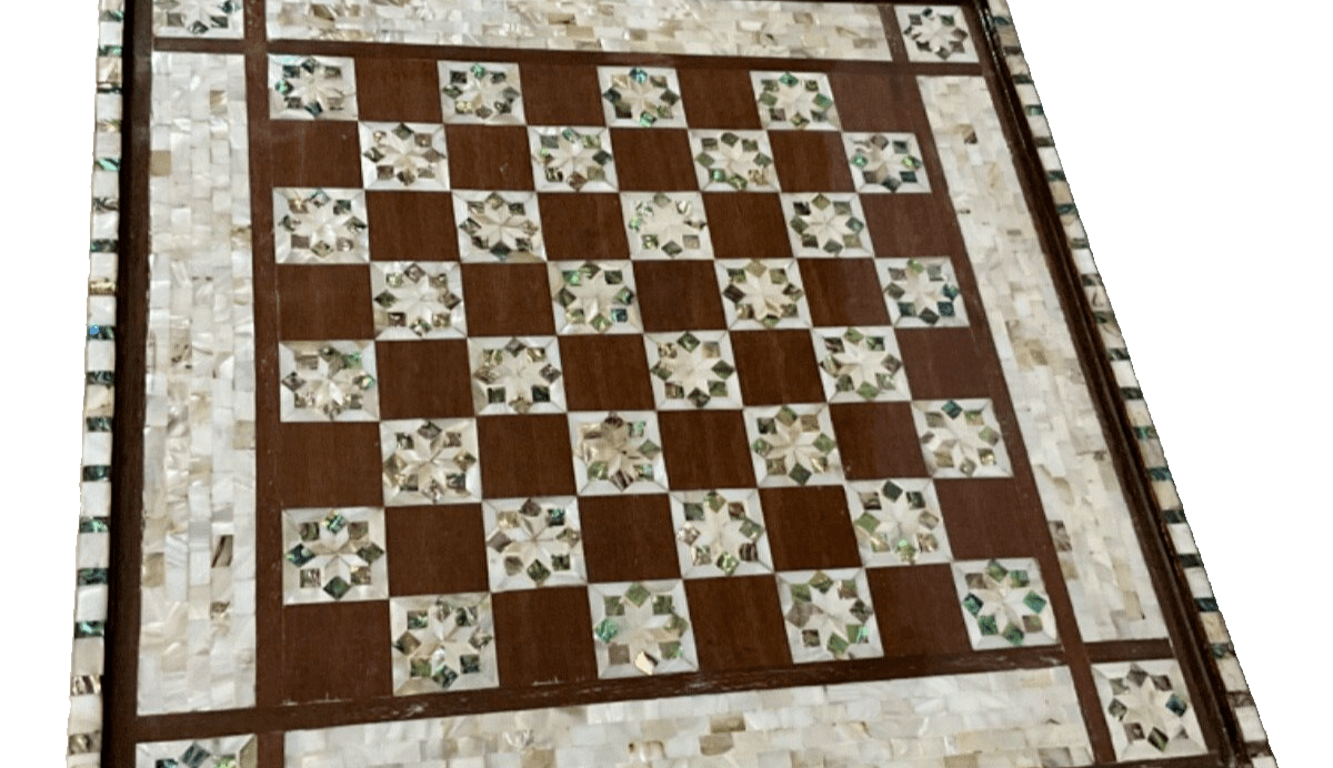 Handmade Wooden Chess Board, Wood Chess Board, Game Board, Mother of Pearl Inlay - Laila Hand Made Gifts