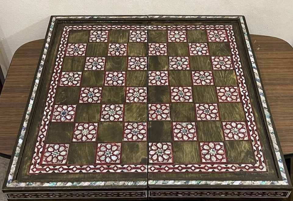Handmade, Wooden Backgammon Board, Wood Chess Board, Mother of Pearl Inlay (21")