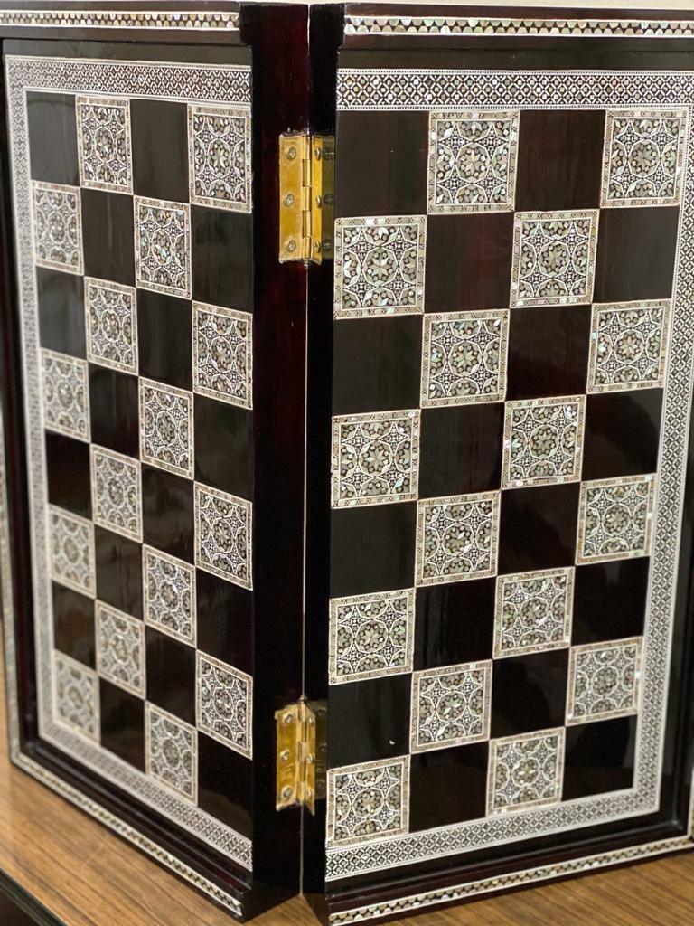 Handmade, Wooden Backgammon Board, Wood Chess Board, Mother of Pearl Inlay (20") - Laila Hand Made Gifts