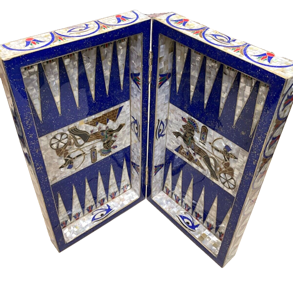 Handmade, Wooden Backgammon Board, Chess Board, Mother of Pearl, Gemstone Inlay