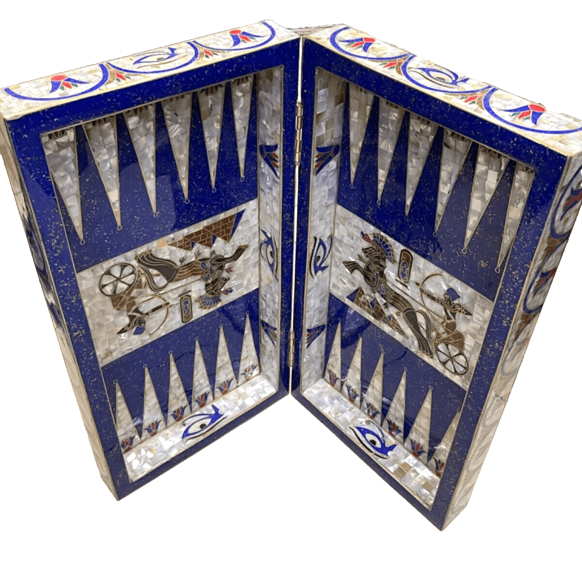 Handmade, Wooden Backgammon Board, Chess Board, Mother of Pearl, Gemstone Inlay - Laila Hand Made Gifts