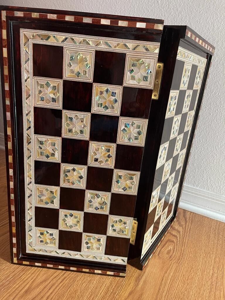 Handmade, Wooden Backgammon Board, Wood Chess Board, Mother of Pearl Inlay (21")