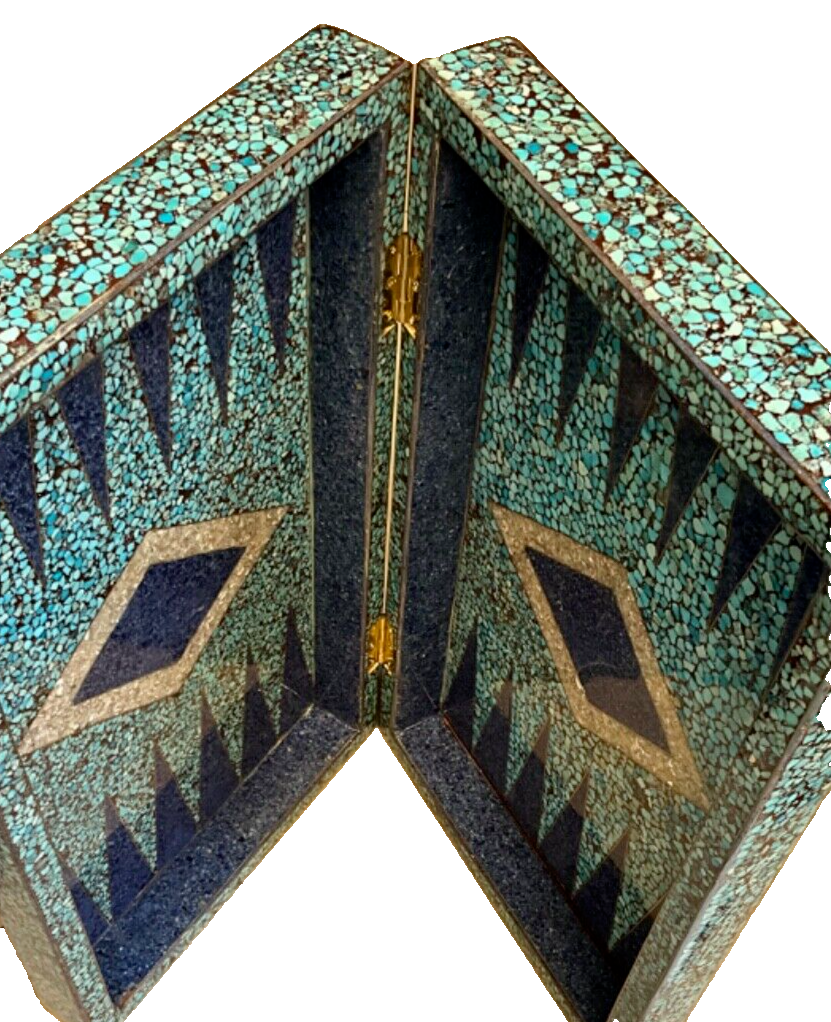 Handmade, Wood Backgammon Board, Wood Chess Board, Inlaid Pearl & Gemstones 20"