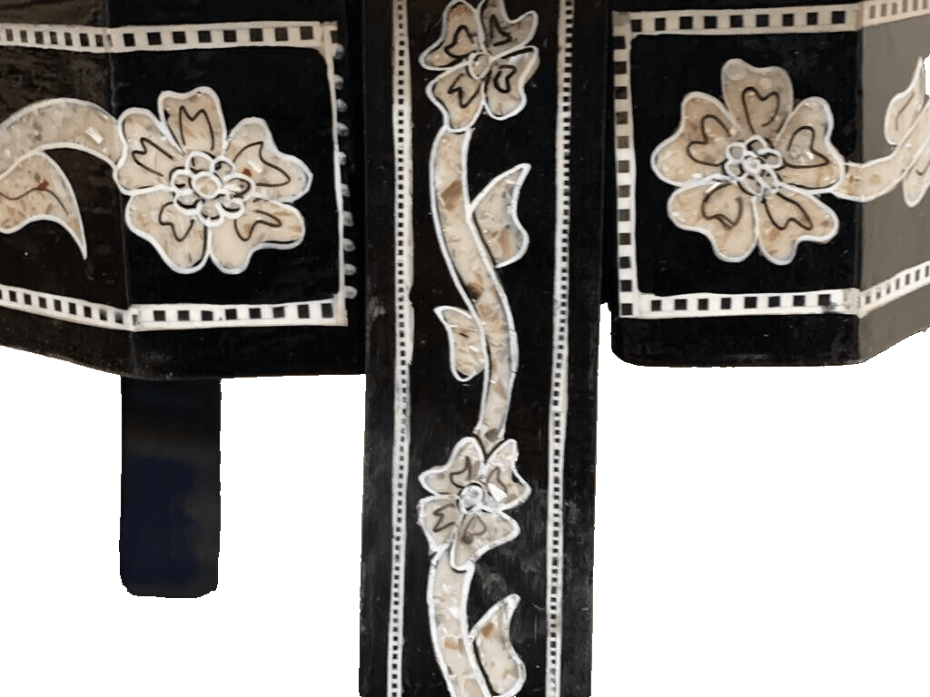 Handmade Wooden End Table Carving Wood Table Home Decor Mother of Pearl Inlay - Laila Hand Made Gifts