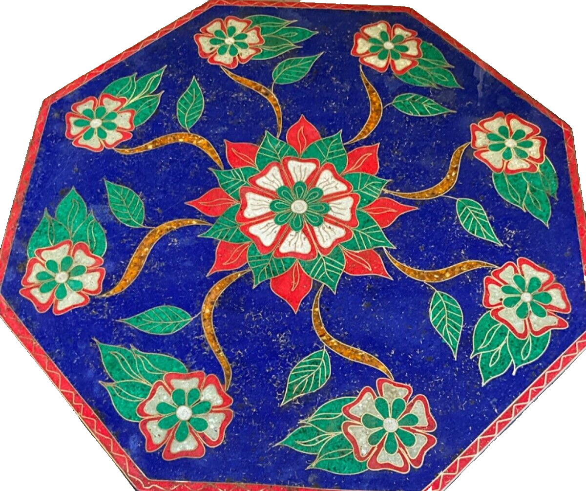 Handmade Wooden End Table Carving Wood Table Home Decor Mother of Pearl Inlay - Laila Hand Made Gifts