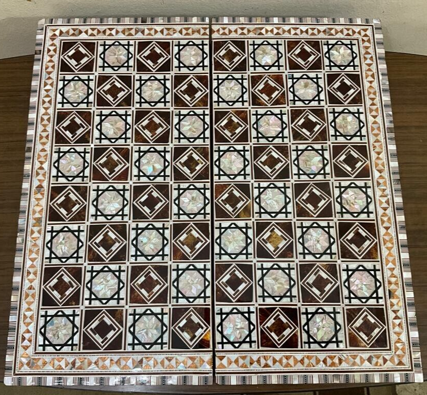 Handmade, Wood Backgammon Board, Game Board, Inlaid Mother Of Pearl (16.8")