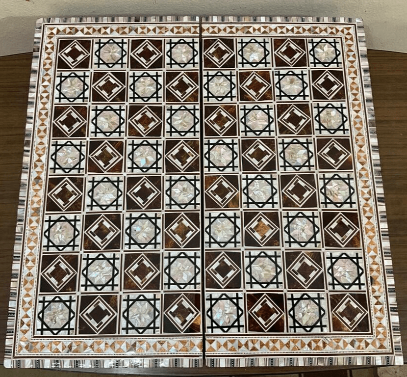 Handmade, Wood Backgammon Board, Game Board, Inlaid Mother Of Pearl (16.8") - Laila Hand Made Gifts