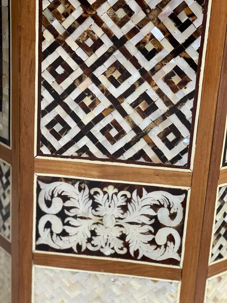 Handmade Wooden End Table Carving Wood Table Home Decor Mother of Pearl Inlay