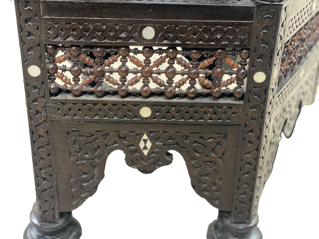 Handmade Wooden End Table Carving Wood Table Home Decor Mother of Pearl Inlay