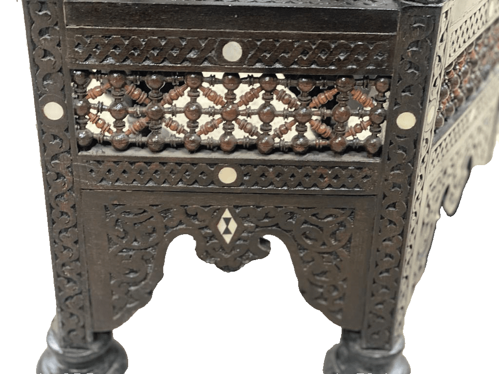 Handmade Wooden End Table Carving Wood Table Home Decor Mother of Pearl Inlay - Laila Hand Made Gifts