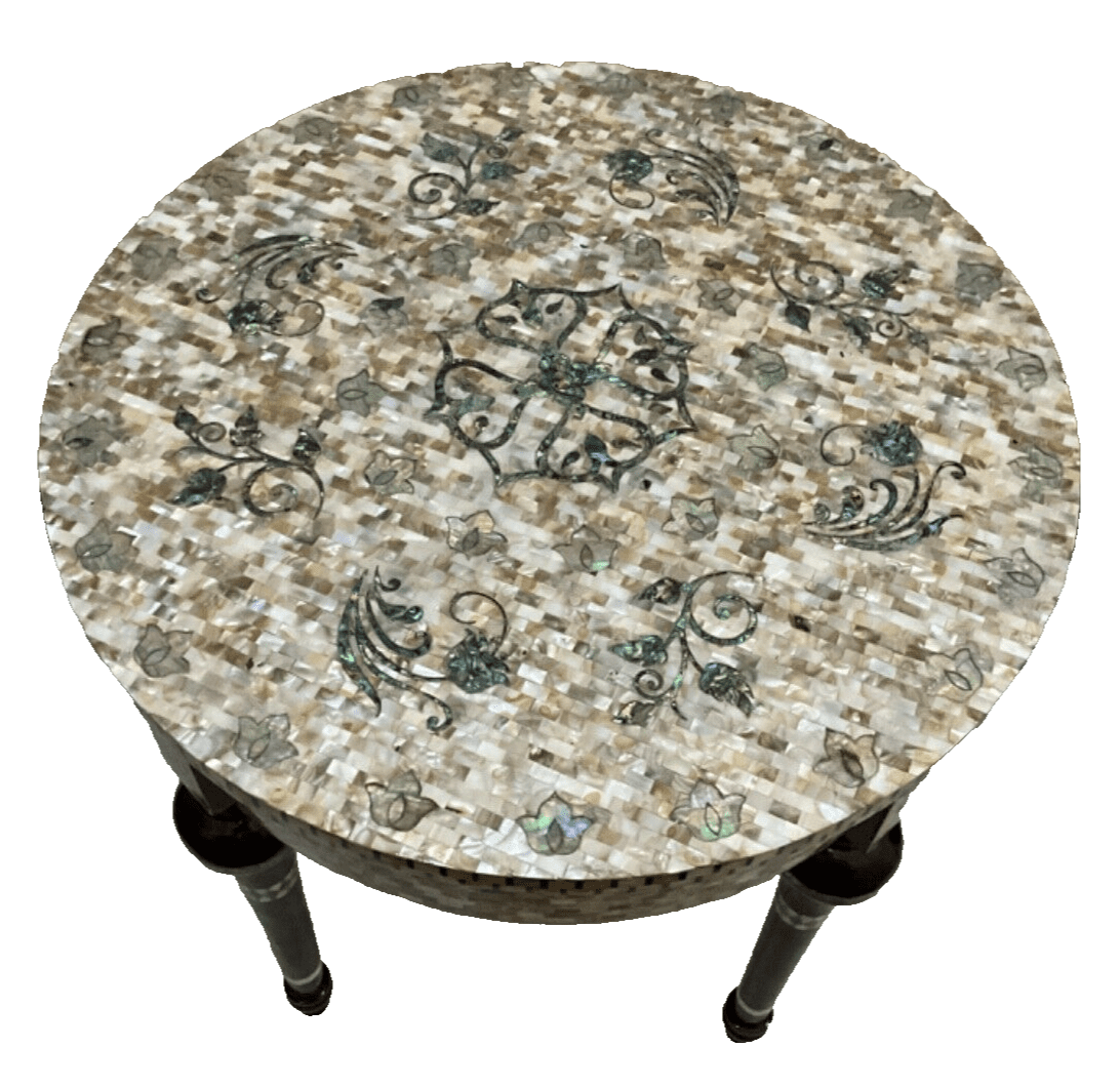 Handmade Wooden End Table Carving Wood Table Home Decor Mother of Pearl Inlay - Laila Hand Made Gifts